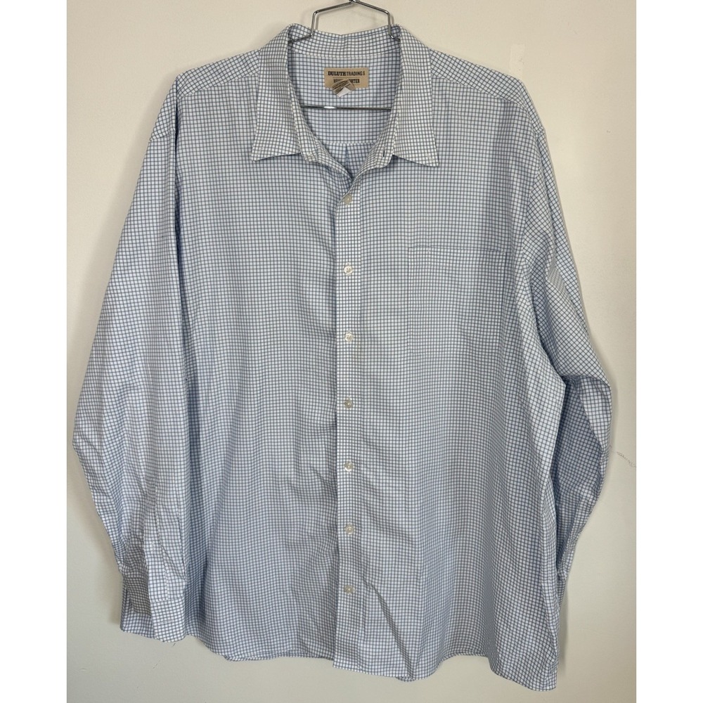 Duluth Trading Wrinkle Fighter Blue Check Long Sleeve Button Down Shirt Size 3XT